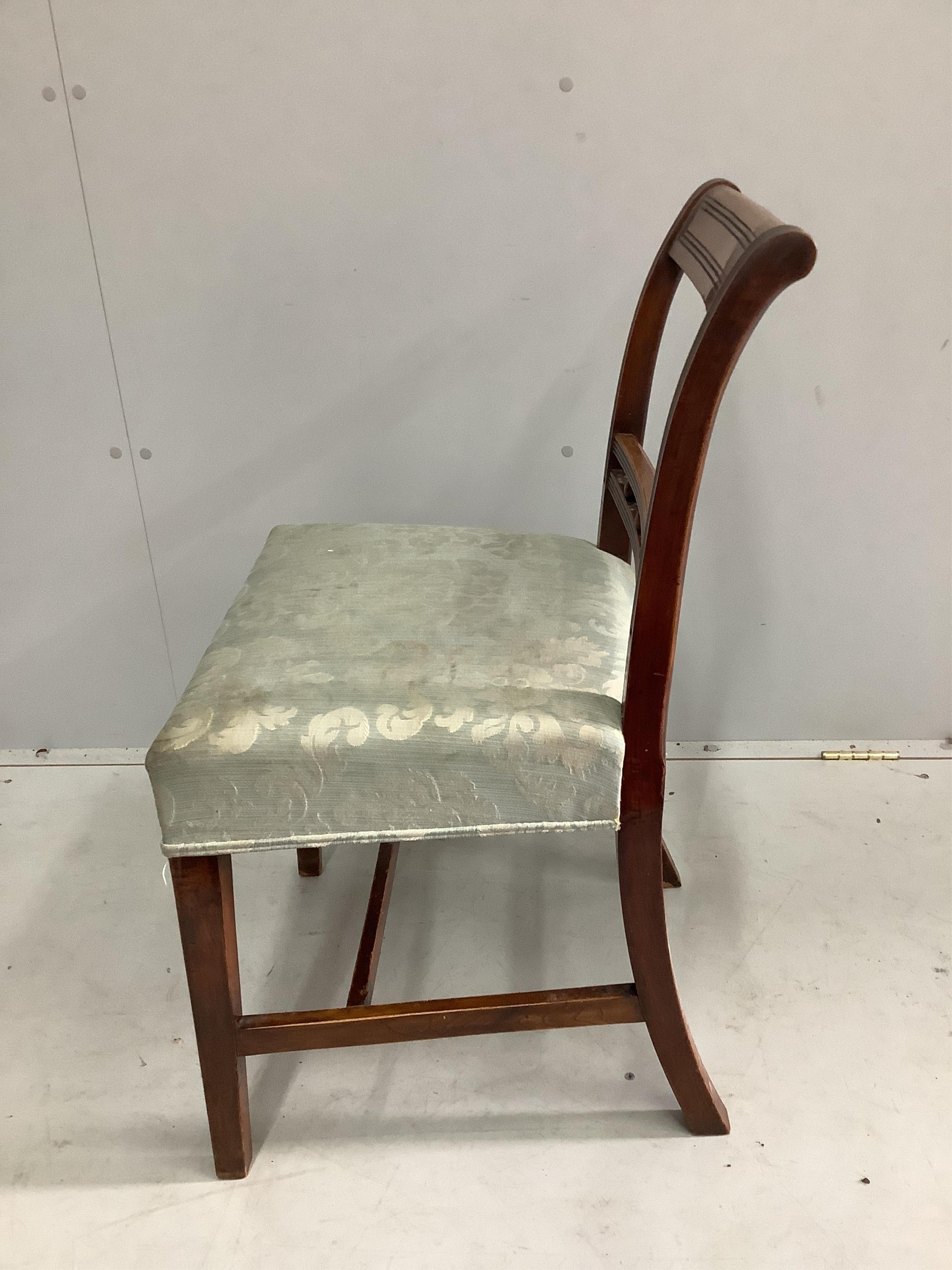 A set of six George III mahogany dining chairs, width 49cm, height 85cm. Condition - fair